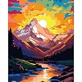 SDYJQ Paint by Numbers Mountain, Sunset Paint by Numbers Kit for Adults Canvas, Oil Painting with Brushes for Gift 16 x 20 Inch…