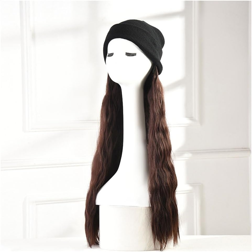 EARSHOT Wig Cap Women's Long Hair Wig Caps, Wavy Wig Caps, Casual Wig Caps, Natural and Realistic Wig Caps, Suitable for Daily Theme Parties Headband Wig Human Hair (Color : 02)