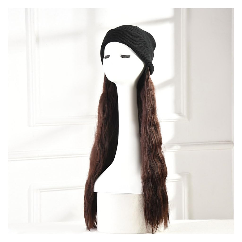 Cap with Hair Extensions for Women Women's Long Hair Wig Caps, Wavy Wig Caps, Casual Wig Caps, Natural And Realistic Wig Caps, Suitable For Daily Theme Parties Hat Wig for Women(Color:04)