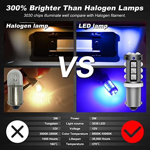 2Pcs AC/DC 9-30 1200LM BA9 BA9S LED Bulb CANBUS Error Free Super Bright 15-SMD 3030 Chip with Lens 53 57 1895 64111 LED Light Bulb for Car Interior Dome Map Door Courtesy License Plate Lights.,Blue.