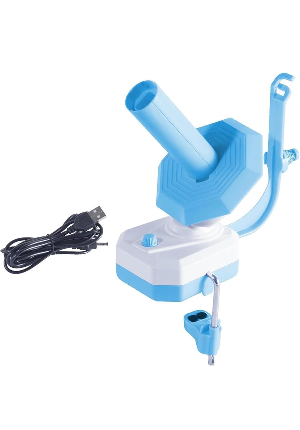 electric yarn winder, automatic ball winder for knitting and crocheting, large capacity wool spinner with usb charging cable, blue and white, 335g