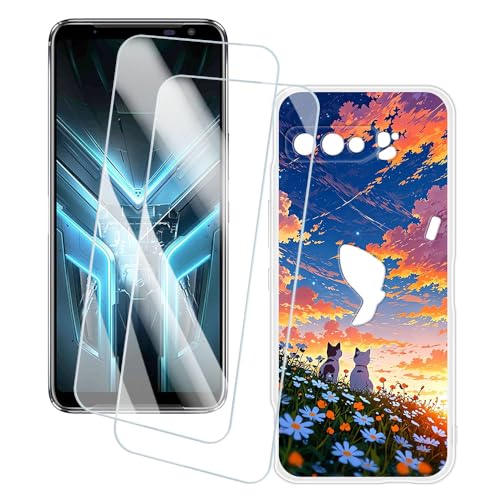 OAGELIM 2�Z�b�g �X�N���[���v���e�N�^�[ + �P�[�X Asus ROG Phone 3 ZS661KL (6.59 �C���`) �Ƃ̌݊������� �A�[�e�B�X�e�B�b�N�J�X�^���v�����g�J�o�[�Ƌ����K���X�t�B���� �X�N���b�`�h�~ (�L)