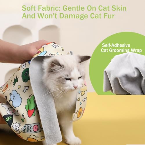 Image of Cat Wrap for Cutting Nails,Self-Adhesive Velcro Cat Grooming Wrap,Anti-Escape,Anti-Scratch,Anti-Bite,Multifunctional Cat Grooming Bag for Calming & Holding Cat(Large)
