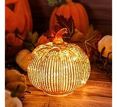 Hvfun 5.5"(14cm) Mercury Glass Light up Pumpkin with Timer- Battery Operated Table Lamps for Festive Decoration-Thanksgivin…