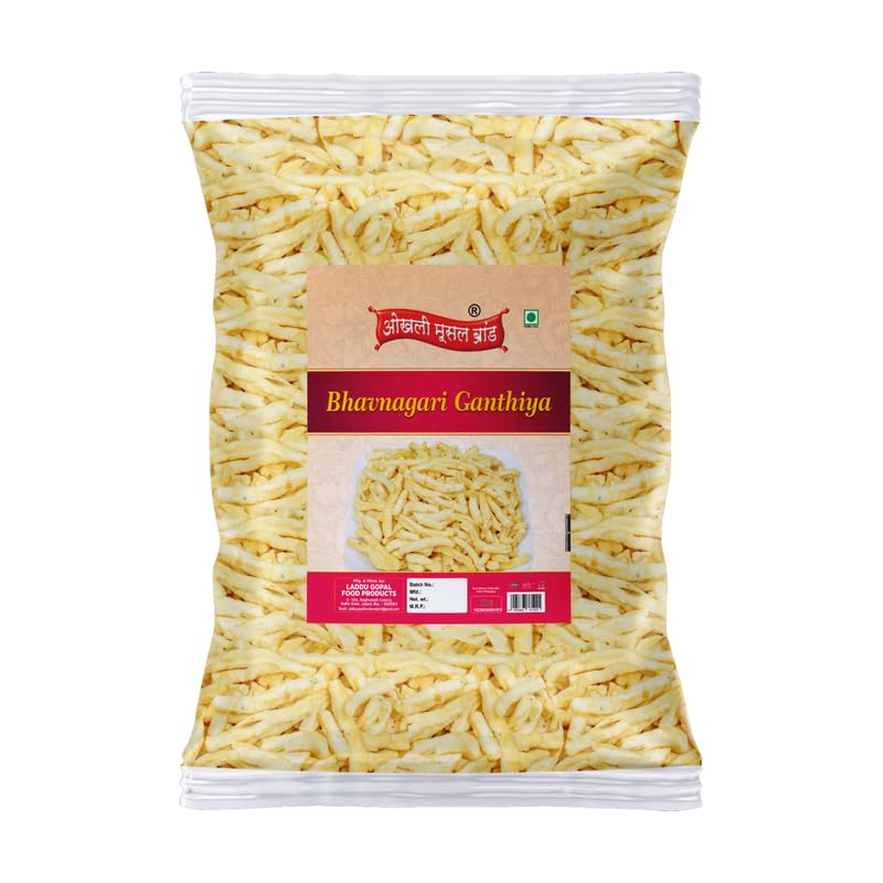 Image of OKHLI MUSAL BRAND Bhavnagri Gathiya-Fried Gram Flour Sticks, Carom Seeds | Malwa Suryapur Bhavnagari Gathiya Namkeen | Ganthiya Made in Groundnut Oil Festive Favourite Lite Savoury Snack-850g*1Pack