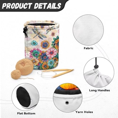 Image of Sellikakes Yarn Bag Yarn Holder Crochet Organizer, Bohemian Dragonfly Crocheting Storage Bag, Portable Mini Knitting Bag Yarns Store Skein Ball, Crochet Project, Knitting Supplies
