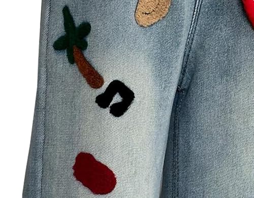 Girls Jeans Elastic Waist Casual Denim Pants Embroidery Straight Pants Kidss Long Jeans Trousers3