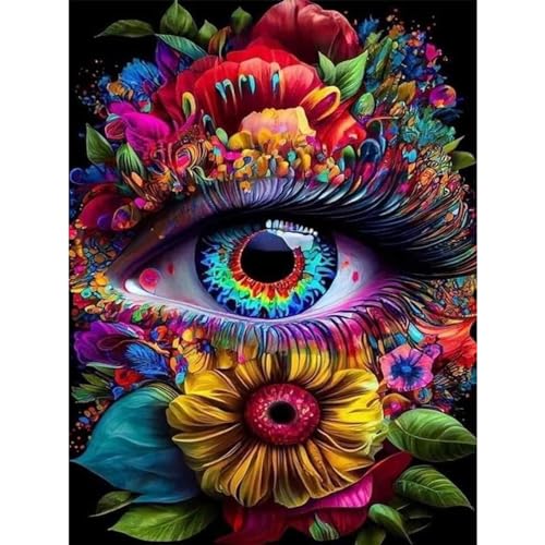 DIY Paint by Numbers for Adults, Eye Canvas Oil Painting Kit for Adults, Eyes Flower Craft Art Painting Kit Acrylic Pigment Drawing Paintwork for Gift Home Wall Decor 12x16 inch (Without Frame)