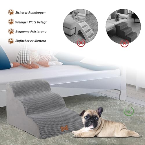 CALIYO Hundetreppe 3 Stufen，Hundetreppe für Kleine Hunde,Treppe für Hunde aus Hochdichtem Schwamm,Haustiertreppe Mit waschbarem Bezug und rutschfestem Boden(60 * 40 * 40CM,Grau)
