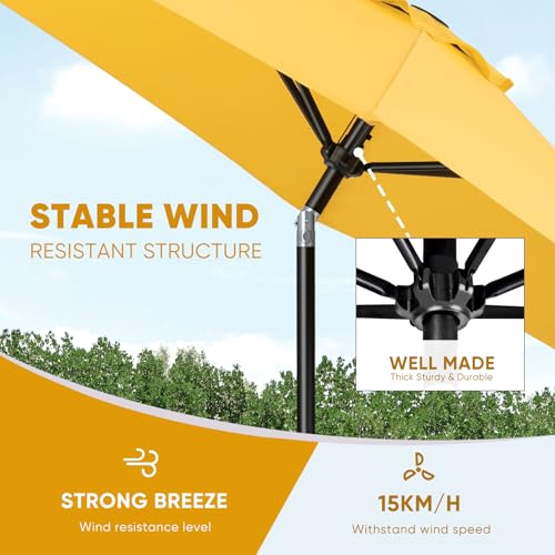 Image of Tempera Patio Market Outdoor Table Umbrella with Push Button Tilt and Crank, Large Sun Umbrella with Sturdy Pole & Fade Resistant Canopy, Easy to Set