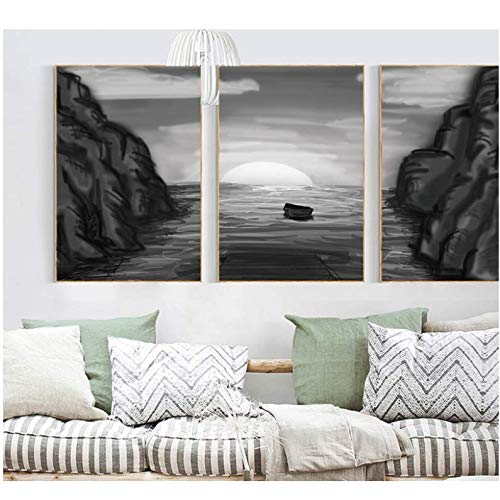 Tableau paysage lac et ciel triptyque zen pour chambre et espace bien-être