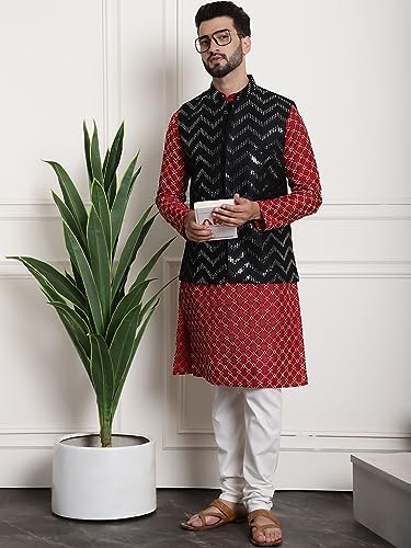 Image of SOJANYA (Since 1958 Men's Silk Blend Kurta and Pyjama with Nehru Jacket