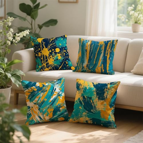 Housse coussin 80x80 sarcelle et orange imperméable pour canapé - 4