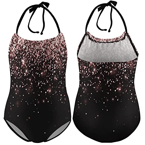 Rose Gold Particles Girl's One Piece Swimsuits Beach Sport Halter Bathing Suit Cute Print Swimwear3