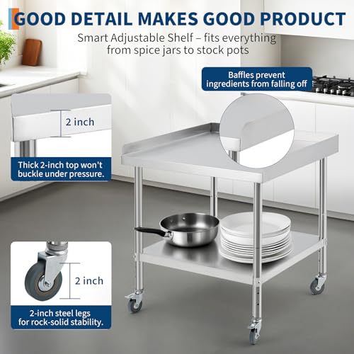 ExploreHorizon 24x24x30 Inch Equipment Grill Stand Table Stainless Steel NSF Certified 400 Lbs Capacity with Adjustable Legs, 2" Edge Baffle for Hotel, Home, Commercial Restaurant Kitchen by ExploreHorizon - Used condition - Image 6