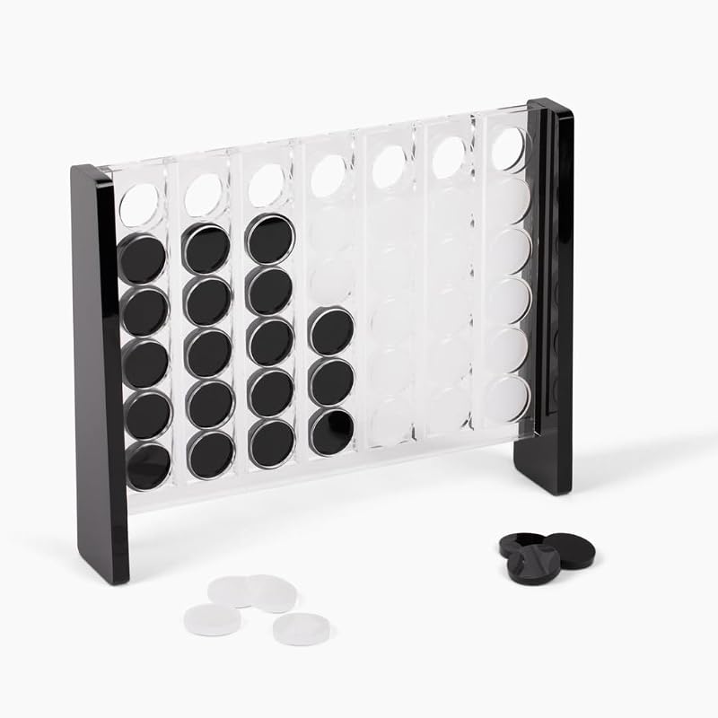 Unique Four in a Row - Acrylic 4 in a Row Game - Board Game Decor - Coffee Table Games - 2 Player Board Games for Family - Connect The Four Pieces Game - Classic Strategy Family Game (Black and White)