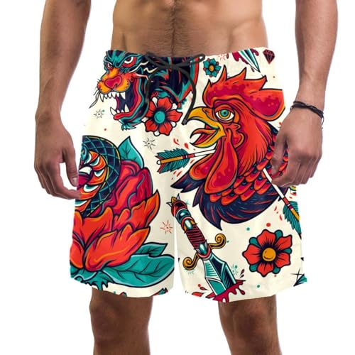 Short de bain homme coq chinois avec technologie textile séchage rapide