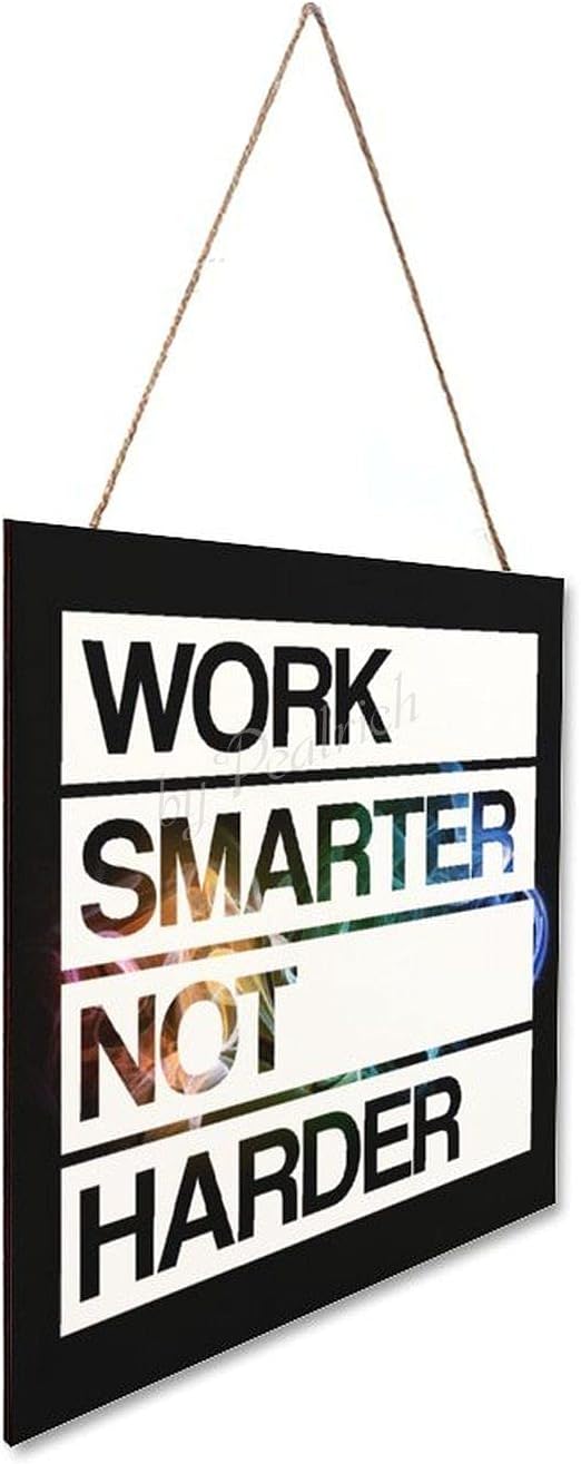 Rustic Wall Art Signs, Work Smarter Not Harder Wood Plaque Sign Decorative Hanging Sign for Home, Office and Nursery 12"x12", Black