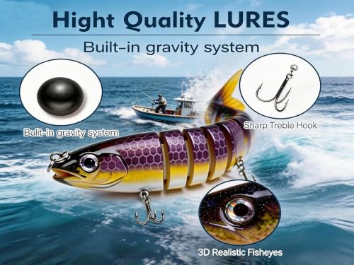 Multi Jointed Swimbait Hard Lure, 5.1in Slow Sinking Fishing Lures with Lifelike Swimming Action, Realistic Bass Fishing Lures for Freshwater, Topwater Lure with Gravity Transfer System for Bass - image 3