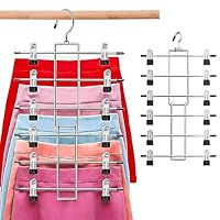 Trouser Hangers Space Saving - 2 Pack Skirt Hangers with Adjustable Non-Slip Clips Pants Hangers, Metal Hangers for Coat Garment Jeans - Pants Rack Leggings Hanger Space Saver