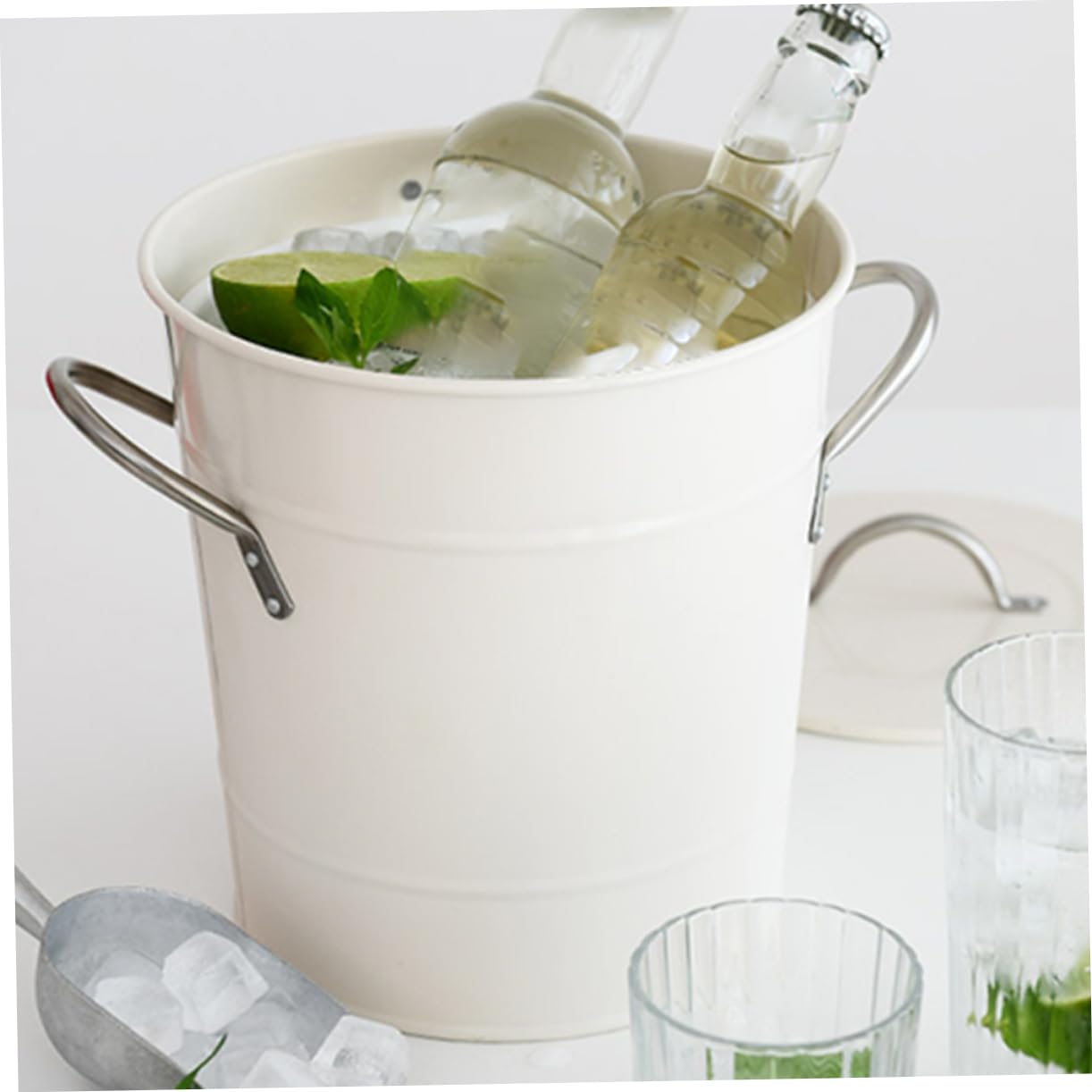 ABOOFAN Seau à Glace de Bar 4, 5 L en Fer Blanc à Couvercle