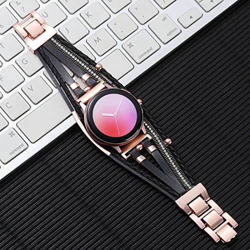 Posh Leather 20Mm Watch Band Galaxy Watch 4/5 Band/Active 2 Watch Bands 40Mm 44Mm/Galaxy Watch 5 Pro Band/Watch 3 41Mm/Watch 4 Classic 42Mm 46Mm, Boho Bracelet Handmade Strap For Women (Black/Rose Gold) #TOP3