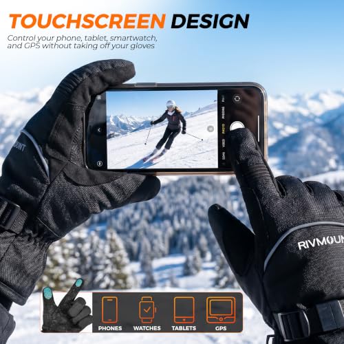Image of rivmount Winter Waterproof Ski Snow Warm Gloves for Women Men, Windproof Cold Weather Thermal with Touchscreen Fingers, for Running Driving Cycling Hiking Biking Outdoor Sports Daily Work