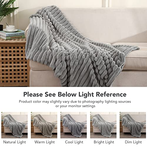 Luxenrelax Cozy Faux Fur Throw Blanket, Fuzzy Fluffy Striped Blanket For Home Deco, Warm Anti-Shedding Couch Sofa Bed Blanket, 50X60 Inches, Light Grey #TOP6