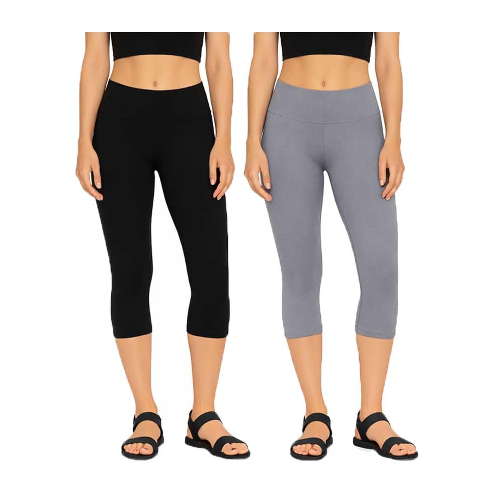 brand flex Women’s 3/4th Slim Fit Mid Waist Stretchable Capri Pants for Women & Girls Black, Grey (Pack of 2)-picture-17