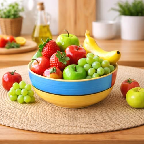 Image of Ceramic Mixing Bowl Set - 4 Pieces (1500ml, 800ml, 600ml, 400ml), Yellow - Durable, Microwave & Dishwasher Safe - Ideal for Mixing, Serving & Storage