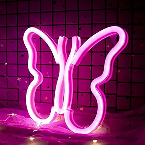 Butterfly Neon Signs Lights for Wall Decor Battery or USB Powered LED Light Up Signs for Bedroom, Kids Room, Living Room, Bar, Party, Christmas, Wedding (Pink) Cover