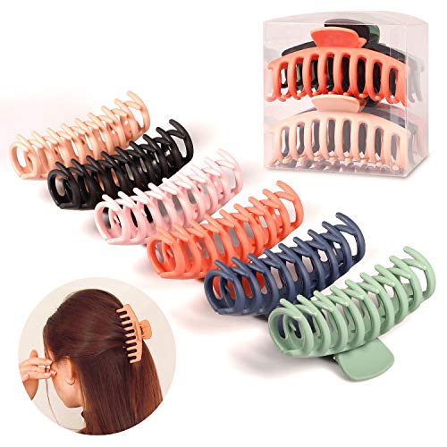 YESMOLA Large Hair Claw Clips 4 Inch Nonslip Large Claw Clip for Women and Girls Thin Hair, Strong Hold Hair Clips for Thick Hair, Odorless,6 Color Available (6 Packs)