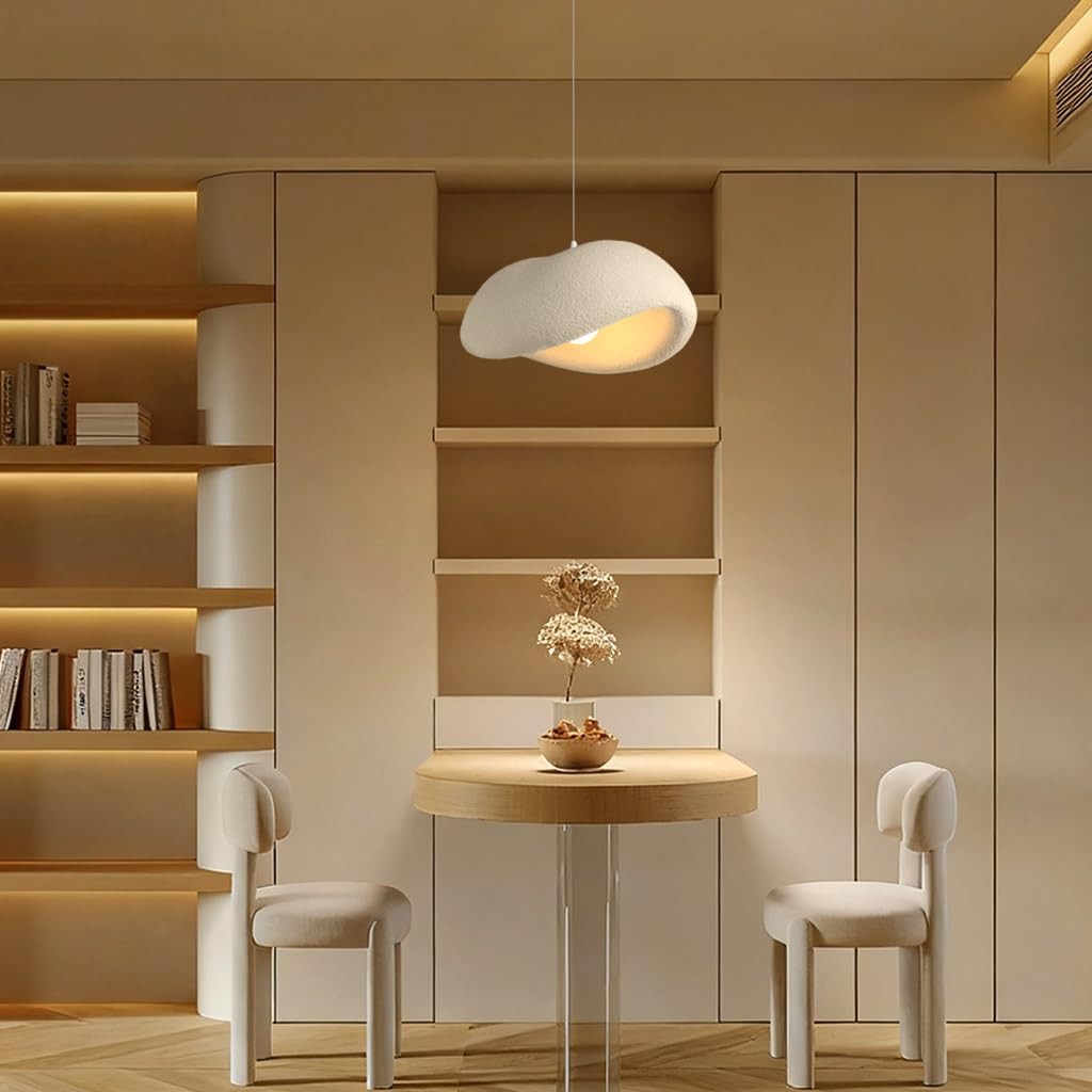JOJOM Lampa Wisząca Wabi-sabi Nowoczesna Lampa Wisząca Regulowana Wysokość Trzy głowy Oświetlenie Wewnętrzne Polistyrenowa Lampa Klosz lampy Do Jadalni Sypialnia Salon Kuchnia Kawiarnia(A40)