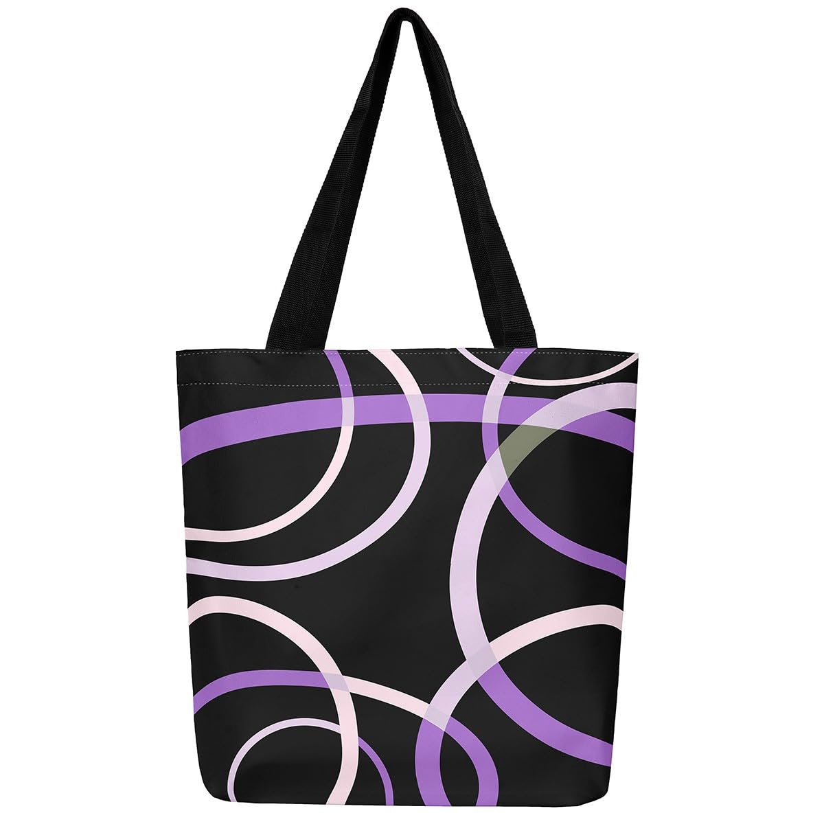 Homewish Abstract Canvas Bag Spiral Circle Grocery Bag, Black and Purple Canvas Tote Bag Modern Swirl Shopping Bag, Aesthetic Beach Bag
