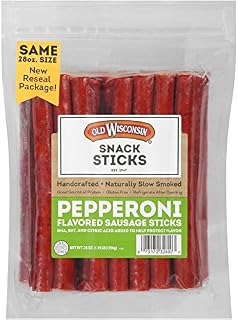 Old Wisconsin Pepperoni Sausage Snack Sticks, Naturally Smoked, Ready to Eat, High Protein