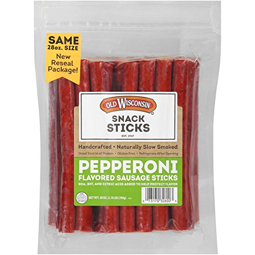 Old Wisconsin Pepperoni Sausage Snack Sticks, Naturally Smoked, 28 Ounce Resealable Package & Beef Sausage Snack Sticks, Naturally Smoked, Ready To Eat, High Protein, 14 Ounce Resealable Package #TOP1
