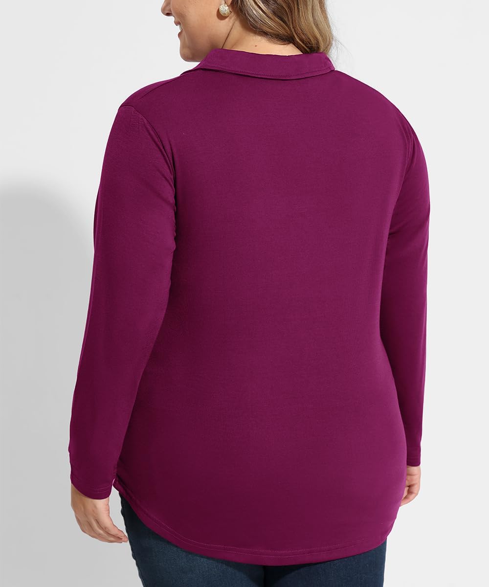 TIYOMI Plus Size Polo Shirts for Women V Neck Long Sleeve Business Collared Shirt Casual Loose Fit Fall Tops Blouse XL-5XL - Image 3