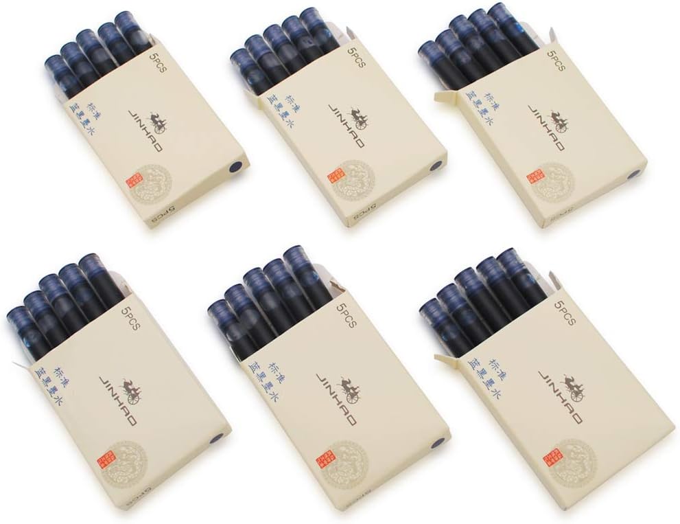 Jinhao, 30 cartucce di inchiostro per penne stilografiche standard, per penne Jinhao e Baoer Blu e nero Jinhao, 30 cartucce di inchiostro per penne stilografiche standard, per penne Jinhao e Baoer Blu e nero