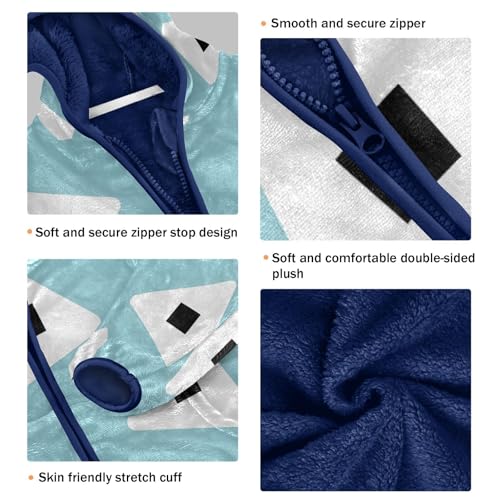 Geometric Triangles on Light Blue Toddler Fleece Jacket Girl Boys Hooded Fleece Jacket Coat Warm Outwear Zip-up 3-10T3