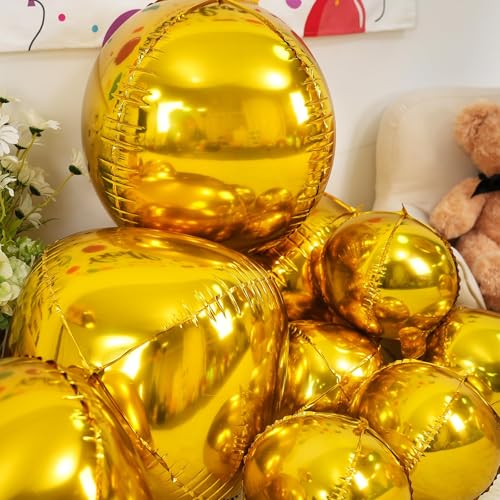 Image of 12PCS Metallic Gold Round Foil Balloons 22 inch 15 inch 10 inch Large Mylar Balloons | Shiny Gold 4D Ball Balloons for Birthday Party, Graduation, Wedding, Christmas, New Year, Disco Prom Party Decorations