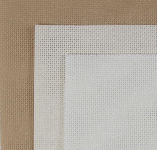 Image of KCS 3 pc of 15 inch x 18 inch(38cmx45cm) Counted Cross Stitch Cotton Aida Cloth Needlework Rolled Fabric Box,18CT,Antique White +Cream+Khaki