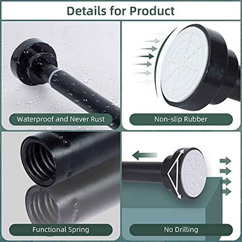 Pehciroe Shower Curtain Tension Rod Extendable Shower Pole Black Stainless Steel Bath Closet Hanging Pole(65-105 cm)