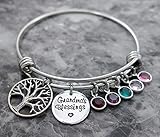 Grandma Bangle Bracelet Mimi Nana Mom Gift for Grandmother Charm Bracelet Tree of Life with Birthstones