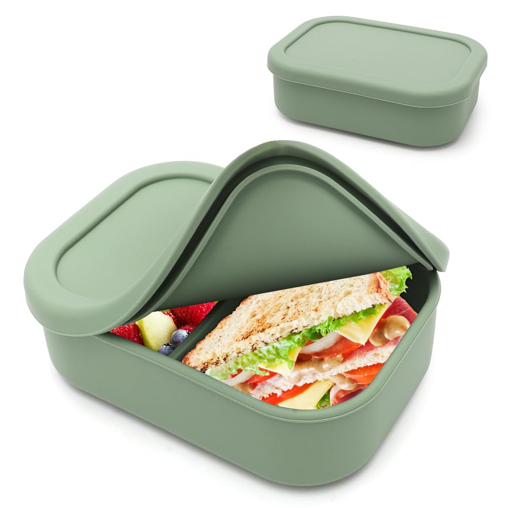 MIUUIPI Lunchbox Silikon Brotdose – 940 Ml, 3 Fächer, Auslaufsicher, BPA-frei