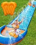Spring Water Slip and Water Slide, 32FT Lawn Slip n WaterSlide for Kids Adults, Backyard Summer Outdoor Water Toys with Sprinkler, 2 Inflatable Bodyboards