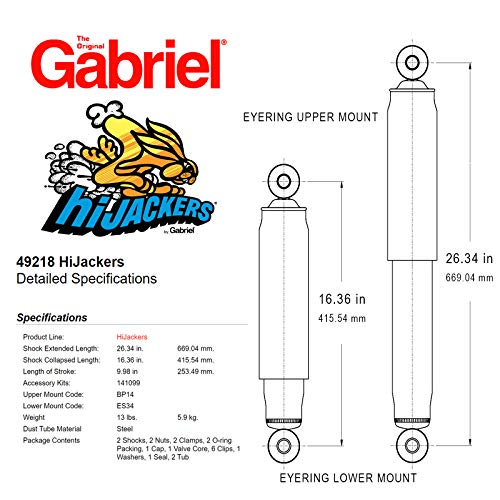 Image of Gabriel HiJackers 49218 Adjustable Rear Air Shocks (Pair) fits Chevrolet & GMC C1500, C2500, C3500, K1500, K2500, K3500; Cab & Chassis