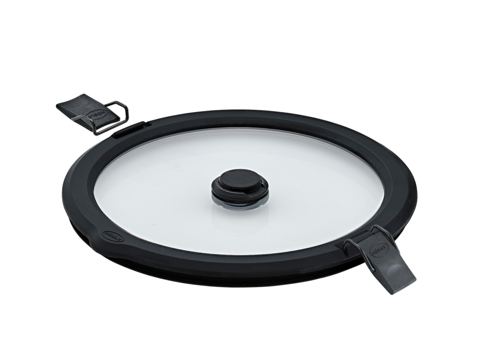 RÖSLE FLEXX 2GO Vacuum Lid 0.8 L Round with Clips, Safety Glass with Silicone Edge and Vacuum Valve, Aroma-tight, Transparent/Black