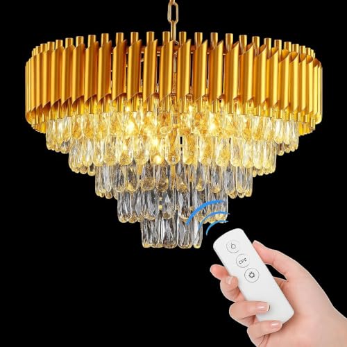 Image of Zingy Modern Crystal 4-Tier Gold Chandeliers, Remote Control and Moving Round, Colour Changing| Ceiling Light Fixture for Living Room Bedroom (Full Gold Remote, 500MM)