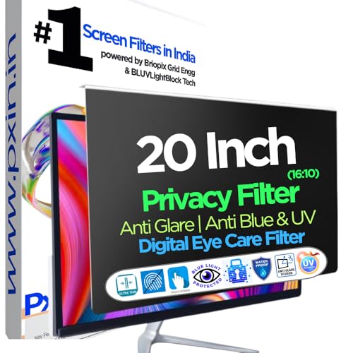 Image of Pxin 20 Inch (16:10) Monitor Privacy Screen | Digital EyeCare Filter | 99% UV (A /B /C) Block | Anti Glare | Side View Blocker | Adv. Monitor Privacy Protector