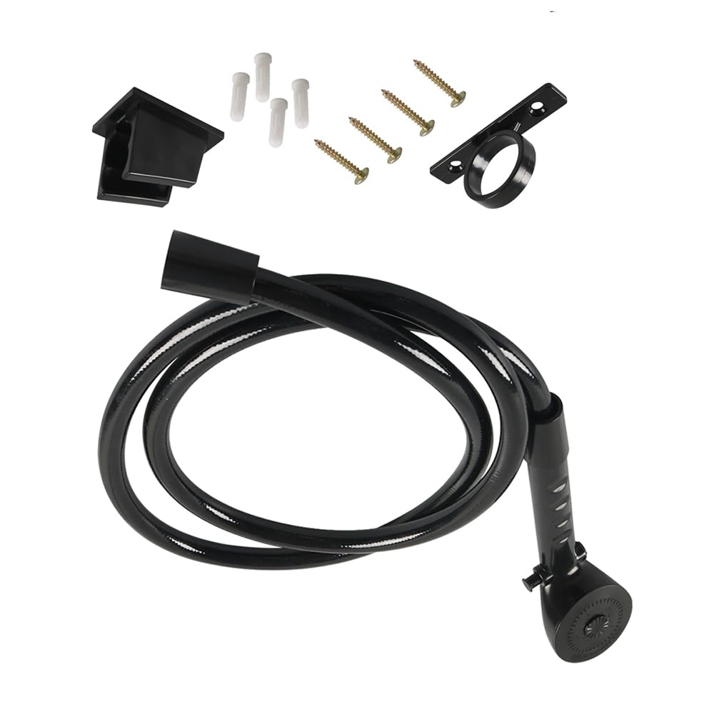 MACHSWON Kit doccia per camper, nero, 3 impostazioni, soffione rettangolare moderno con finitura ABS, include soffione + supporto + tubo da 1,5 m, adatto per camper, furgoni, rimorchi, camper, barche